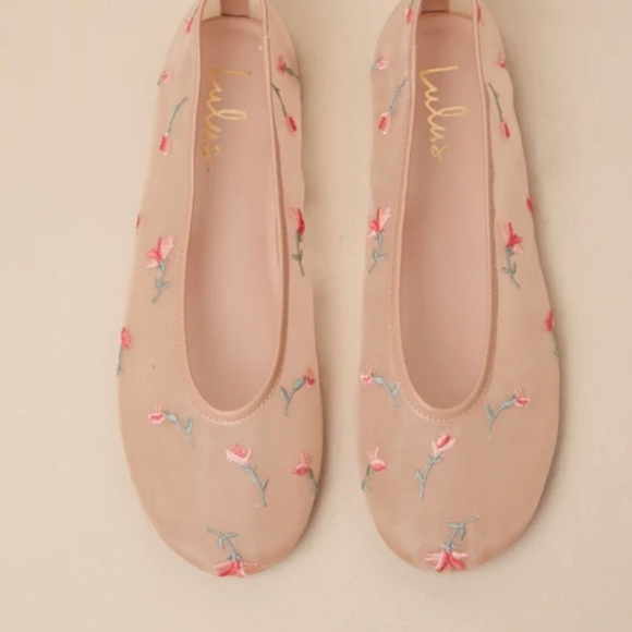 Lulus Idony Dark Nude Floral Mesh Ballet Flats Beige - Size 10 - Picture 3 of 3